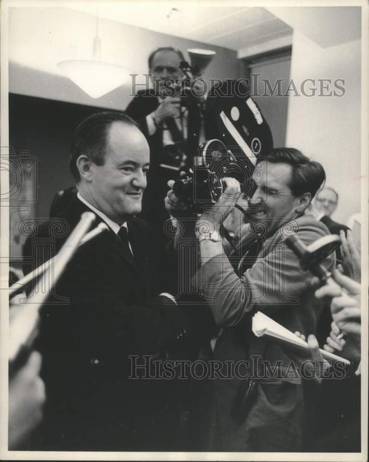 1968 Senator Hubert Humphrey & press, presidential primary race - Historic Images