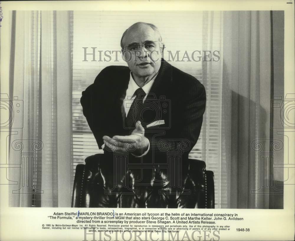 1981 Press Photo Marlon Brando stars as a oil tycoon in &quot;The Formula.&quot;- Historic Images