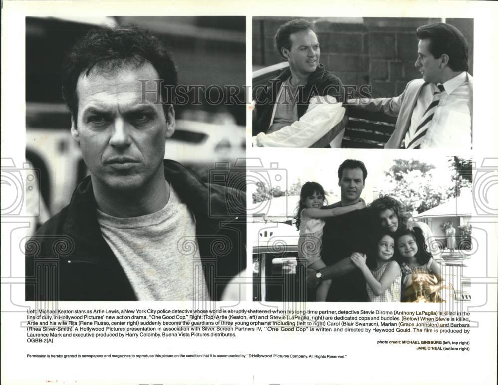 1991 Michael Keaton and cast in scenes from "One Good Cop" - Historic Images