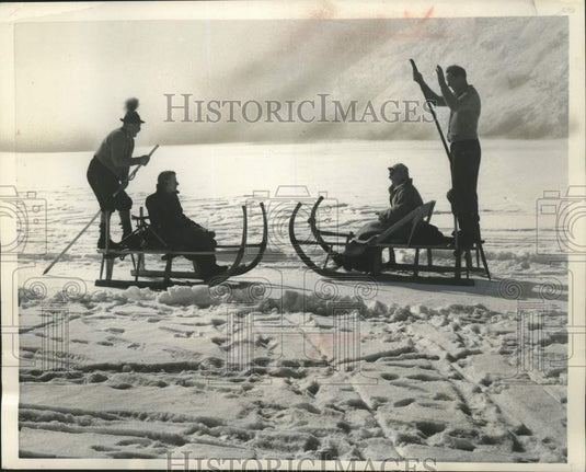 1956 Sled Taxi Cabbies greeting on Koenigsee Lake, Berchtesgaden Alp - Historic Images