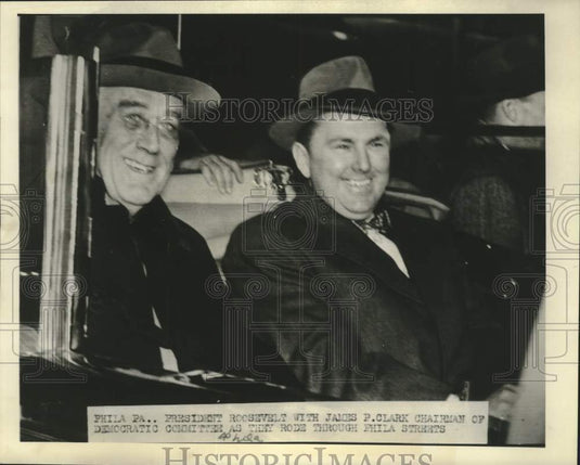 1944 President Roosevelt & James P Clark ride through Philadelphia - Historic Images