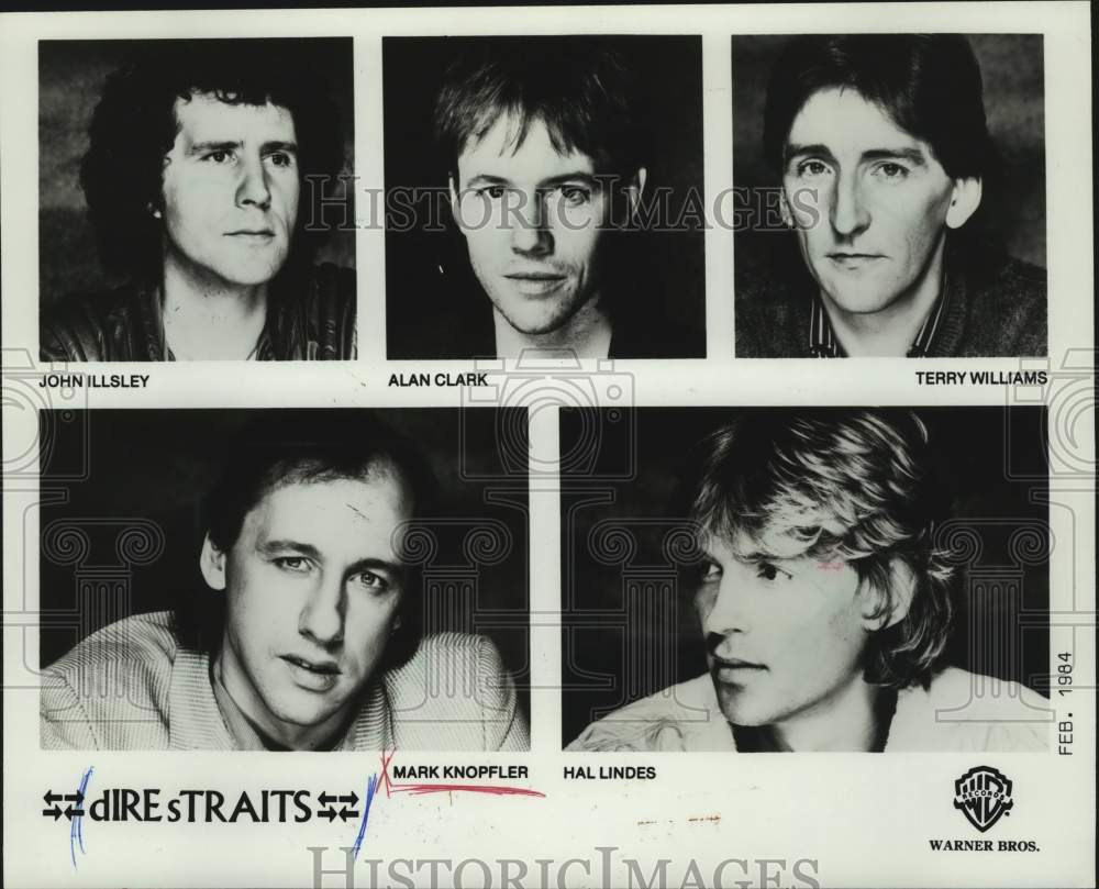 1984 Press Photo Portraits of band members of &quot;Dire Straits&quot; - mjx82023 - Historic Images