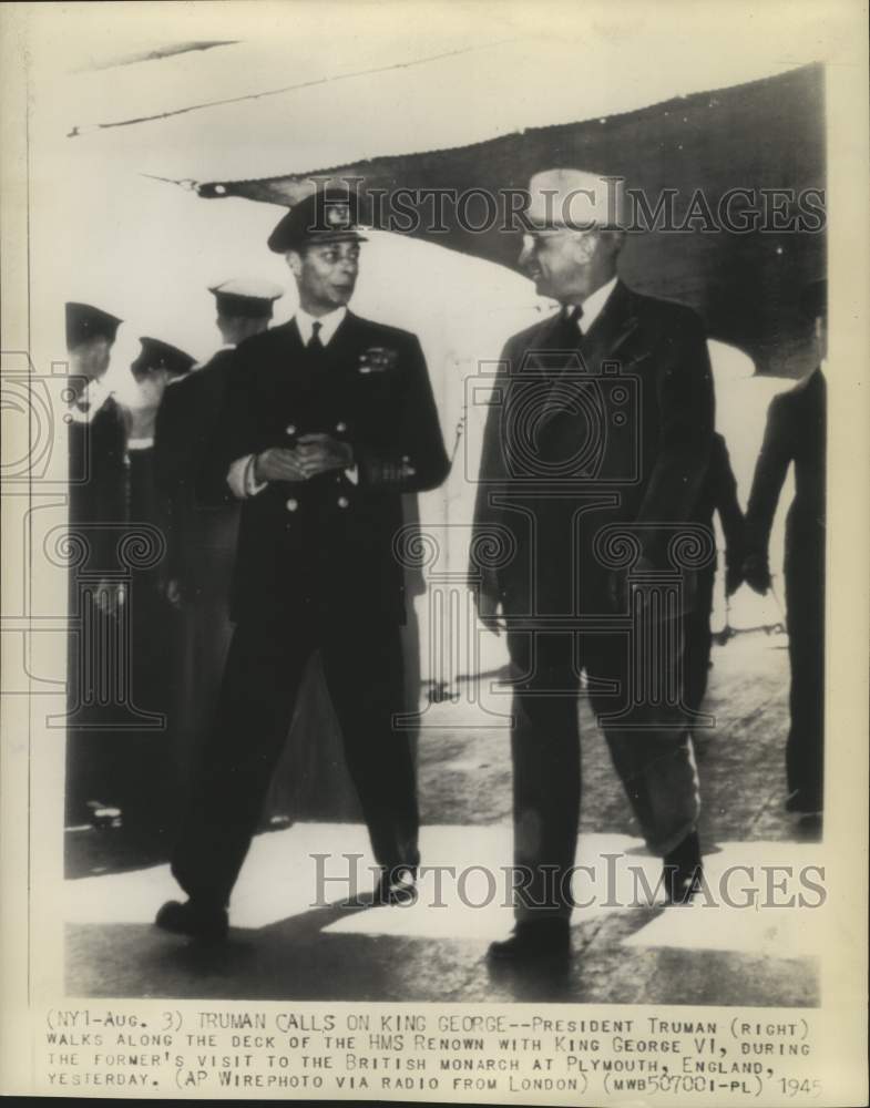 1945 President Truman and King George VI on the HMS Renown, England - Historic Images