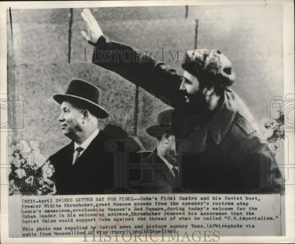 1963 Fidel Castro, Premier Nikita Khrushchev and others greet Crowds - Historic Images