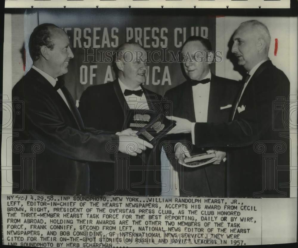 1958 William R. Hearst, Jr. accepts his award from Cecil Brown. - Historic Images