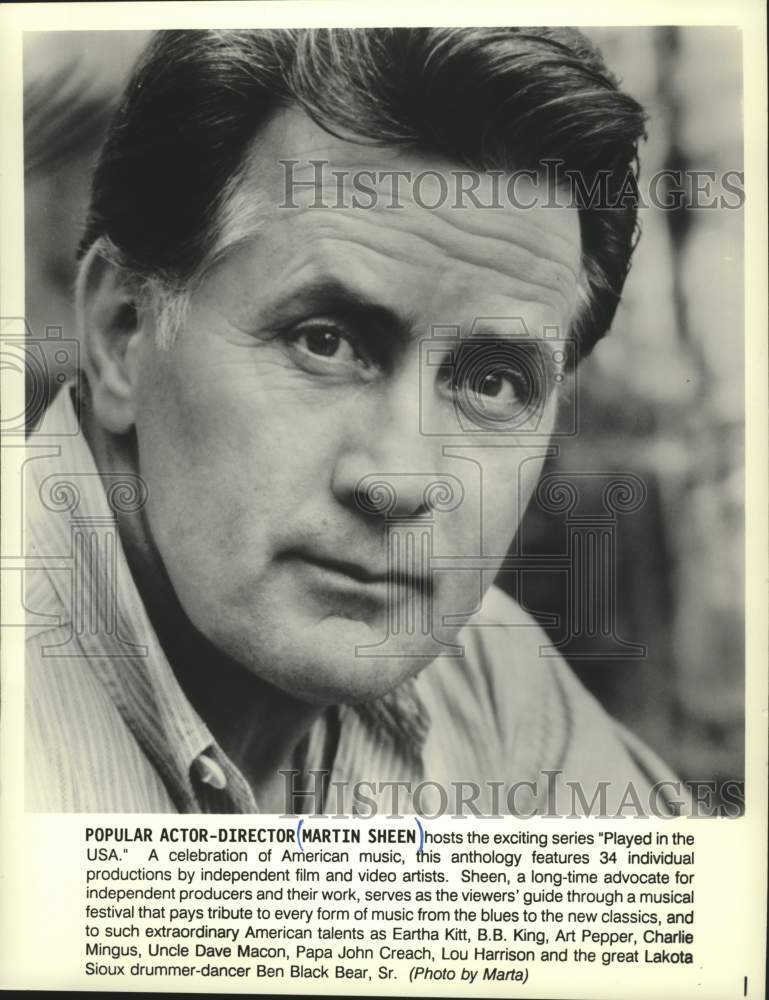 Press Photo Actor-Director Martin Sheen hosts series &quot;Played in the USA.&quot; - Historic Images