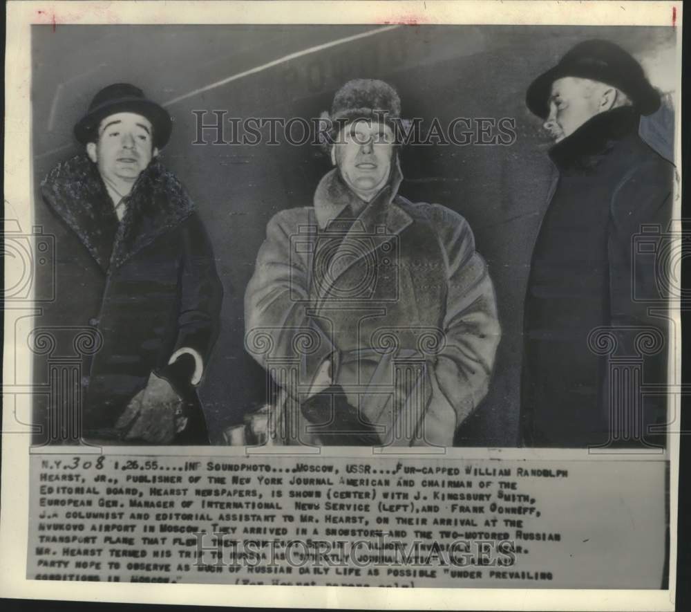 1955 Press Photo Moscow-William R. Hearst Jr., Frank Conniff and Kingsbury Smith - Historic Images