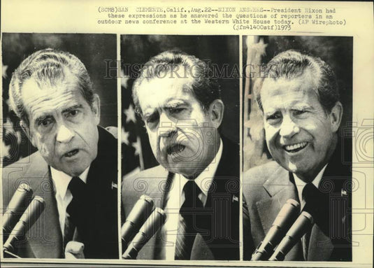 1973 Press Photo President Nixon's expressions when talking to press, California - Historic Images