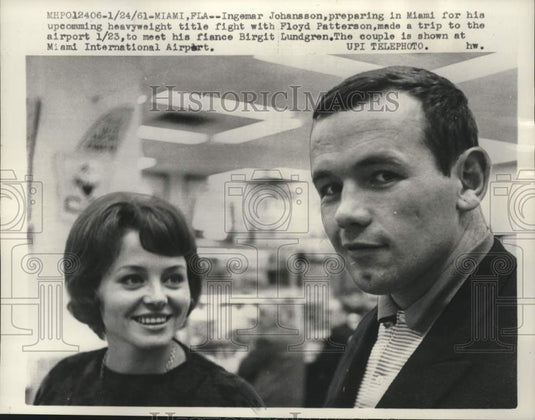 1961 Press Photo Ingemar Johansson, & fiance at Miami International Airport- Historic Images