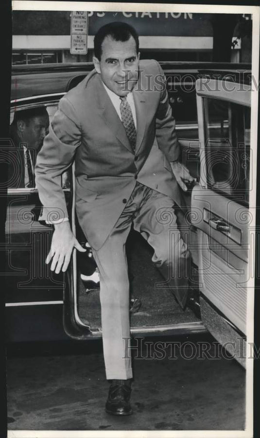 1960 Vice-President Nixon leaves car after hospital stay, Washington - Historic Images