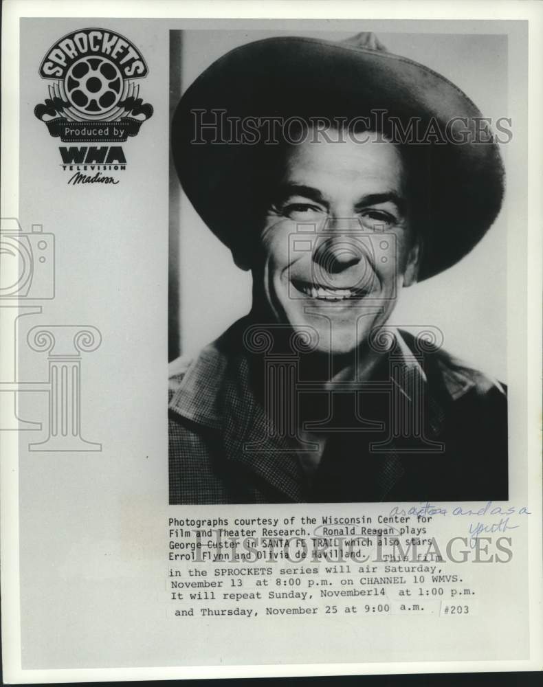 1982 Press Photo Ronald Reagan as young actor in the film "Santa Fe Trail" - Historic Images