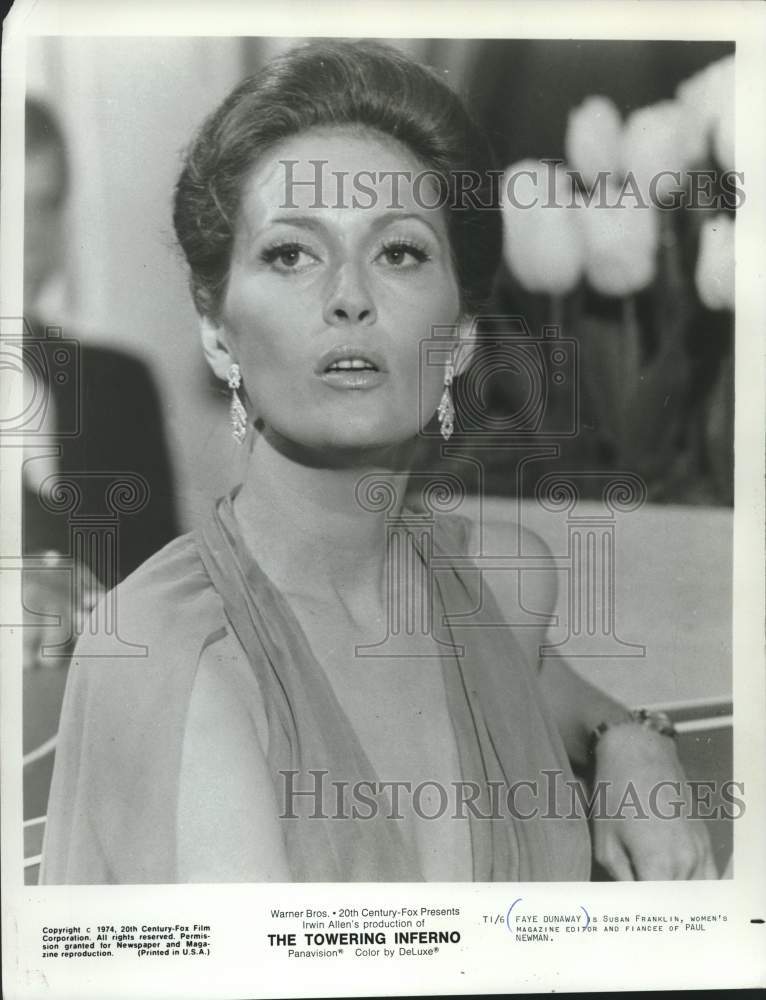 1974 Press Photo Faye Dunaway stars as Susan Franklin in &quot;The Towering Inferno&quot; - Historic Images