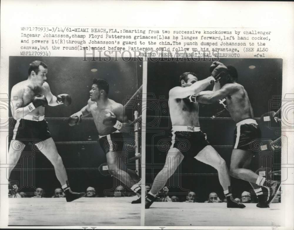 1961 Press Photo Floyd Patterson and Ingmar Johansson Boxing Match Florida - Historic Images