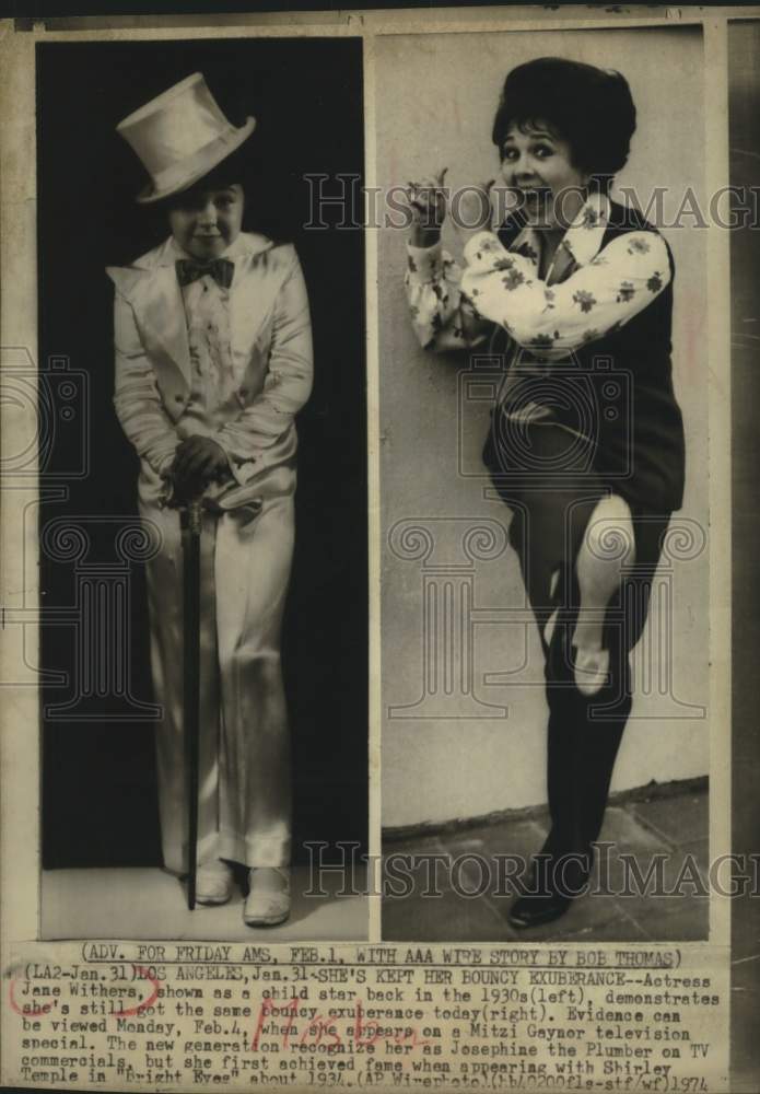 1974 Press Photo Actress Jane Withers as a child and adult - Historic Images