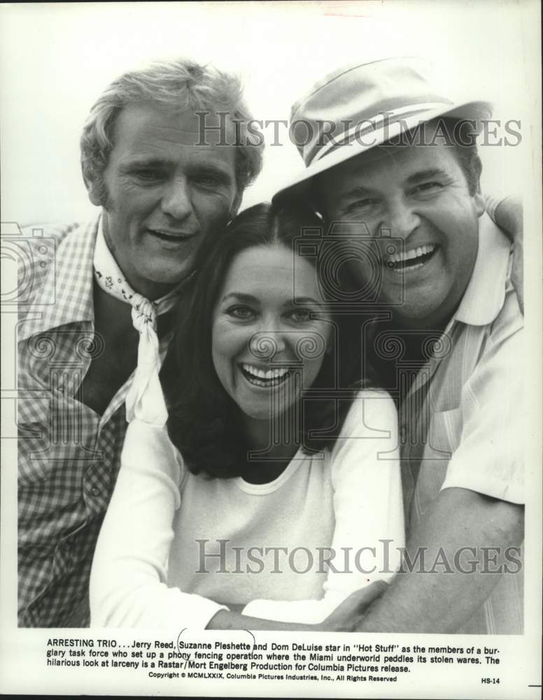 Press Photo Suzanne Pleshette, Jerry Reed And Dom DeLuise Star In &#39;Hot Stuff&#39; - Historic Images