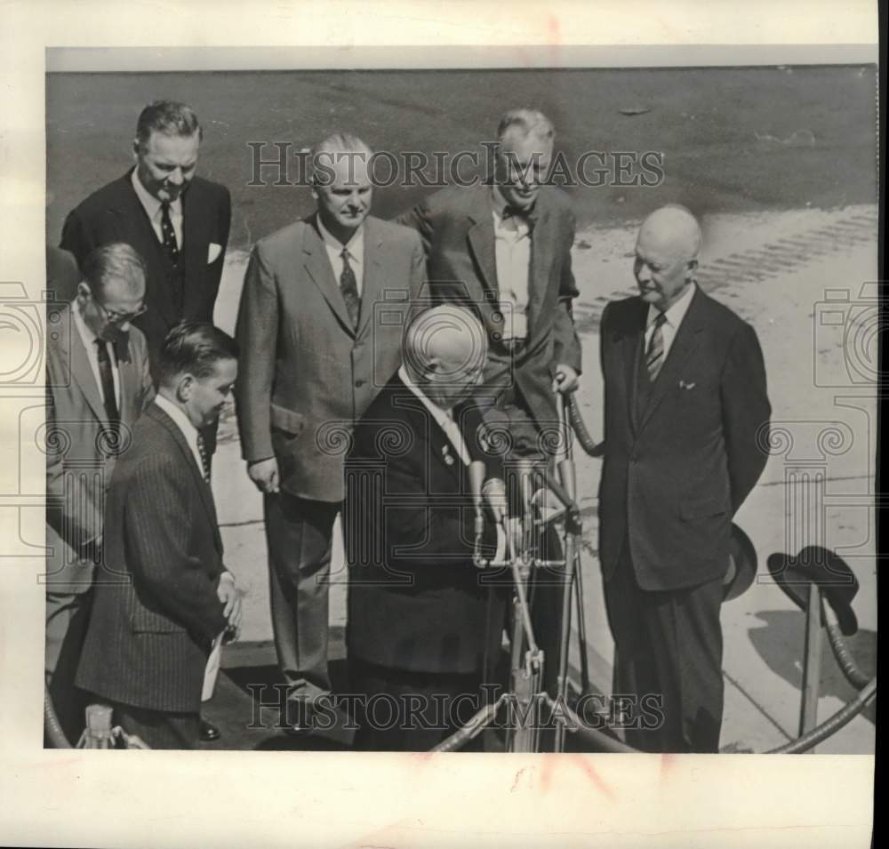 1959 Soviet premier Khrushchev addressed crowd at air force base - Historic Images