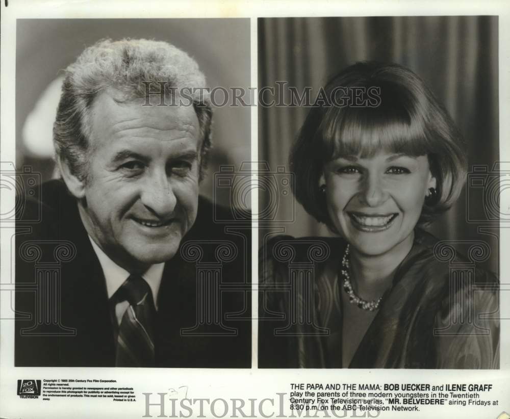 1985 Press Photo Sportscaster/Actor Bob Uecker & Ilene Graff in "Mr. Belvedere" - Historic Images