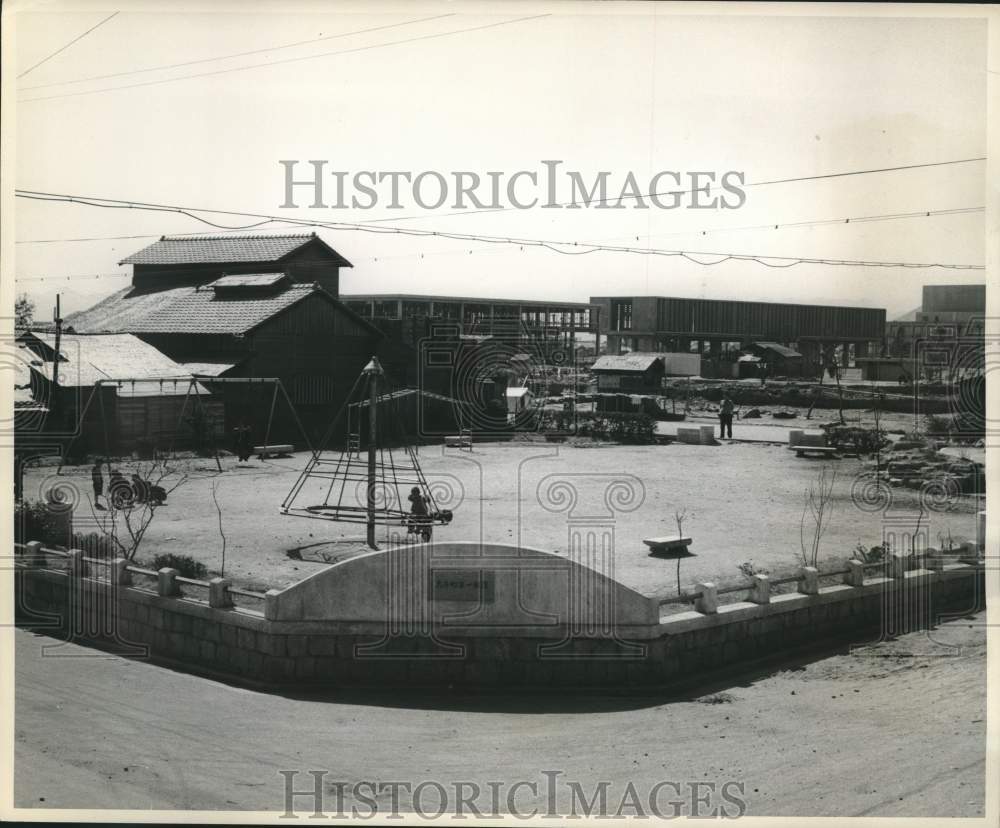 1955 Press Photo Playground Beside Peace Memorial Site in Hiroshima, Japan - Historic Images