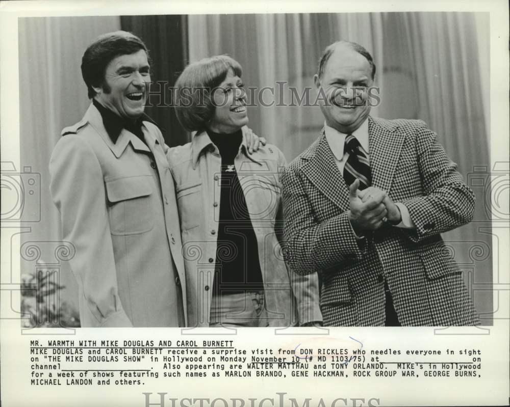 1975 Press Photo Mike Douglas, Carol Burnett &amp; Don Rickles on Mike Douglas Show. - Historic Images