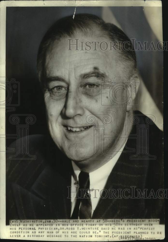 1940 President Roosevelt in his office on his 58th birthday - Historic Images