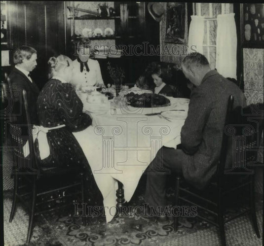 1951 Family Sitting Down to Dinner While Father Says Grace-Historic Images