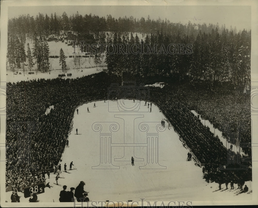 1926 Press Photo Spectators Crowd Horse Shoe Arena, Norway, to Watch Ski Jumping- Historic Images