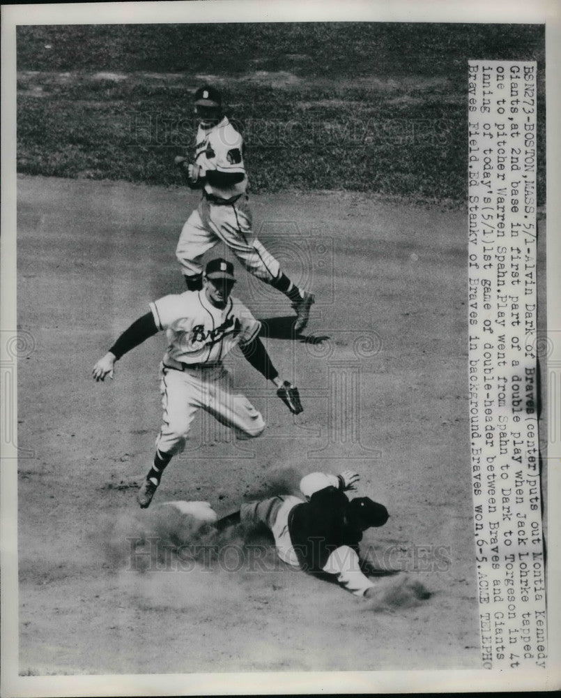 1949 Braves Player Alvin Dark Gets Giants Montia Kennedy Out - Historic Images