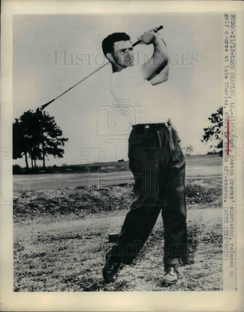 1948 Press Photo Alvin Dark Playing Golf, Lake Charles, Boston Braves Shortstop - Historic Images