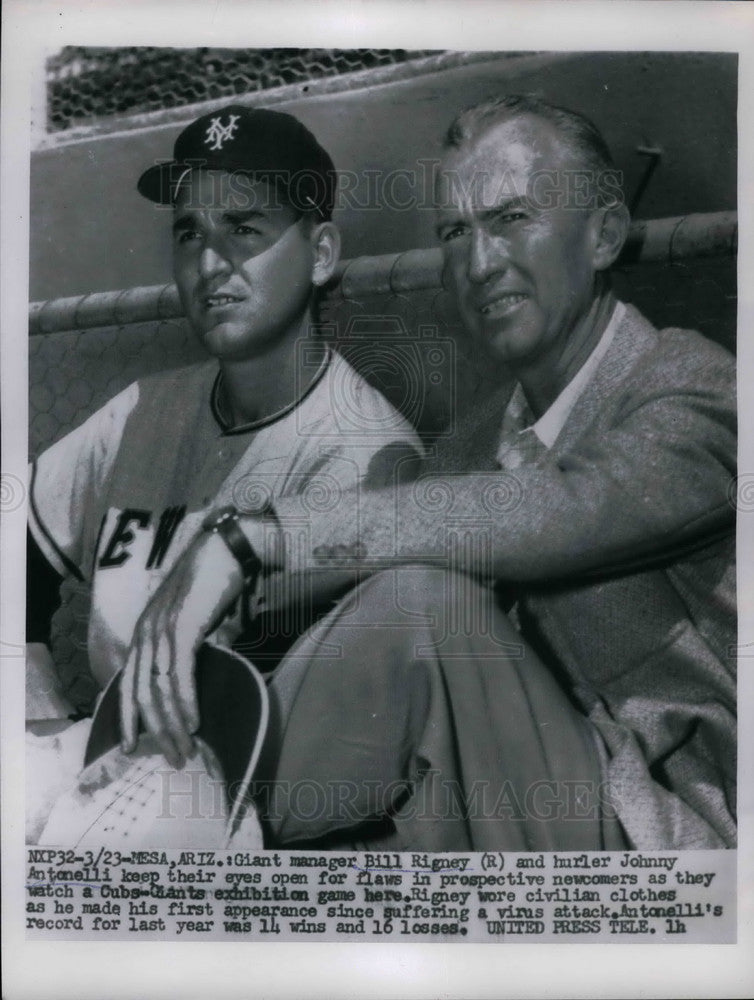 Press Photo Giants Manager Bill Rigney & Pitcher Johnny Antinelli - Historic Images