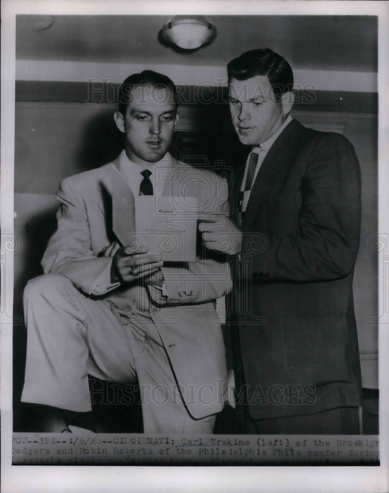 1955 Carl Erkskine, Dodgers, Robin Roberts, Phils - Historic Images