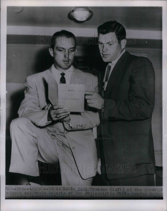 1955 Carl Erkskine, Dodgers, Robin Roberts, Phils - Historic Images