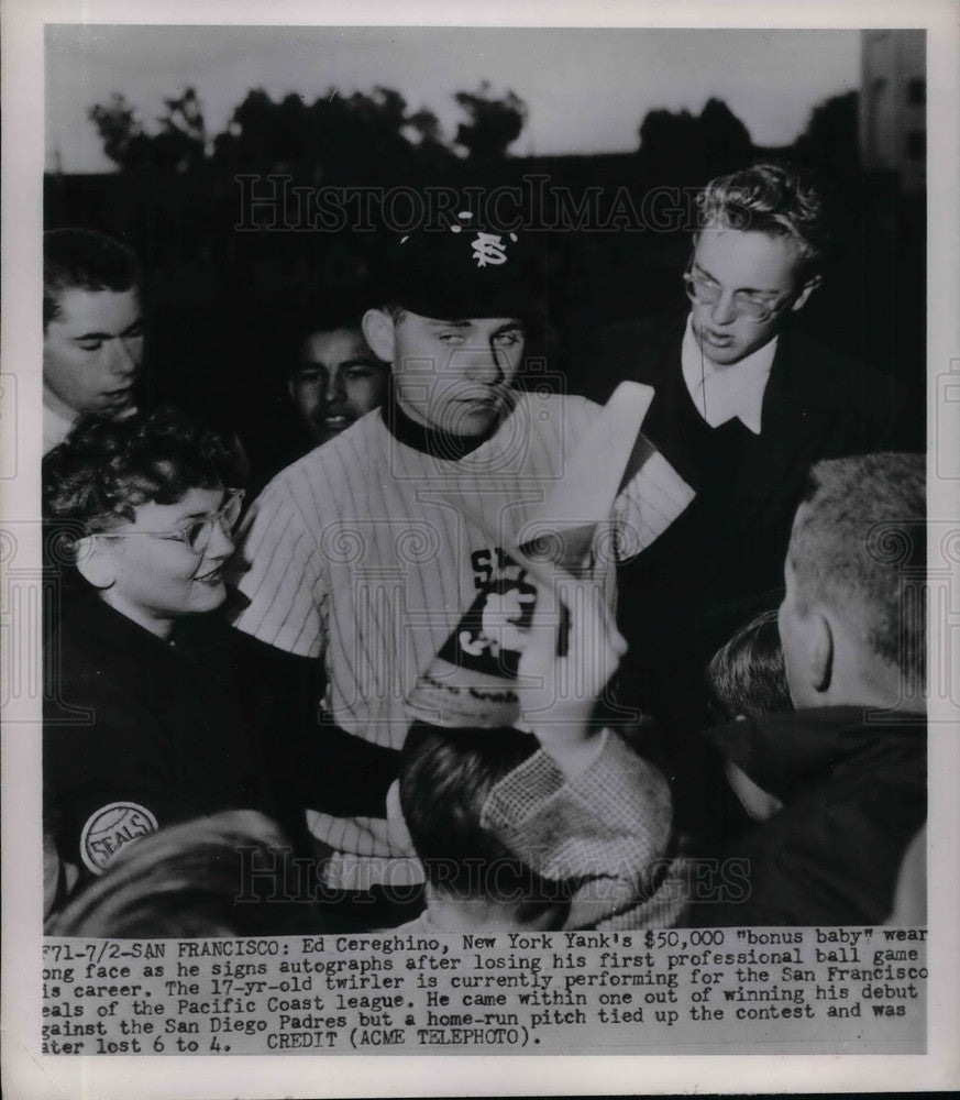 1951 Press Photo Ed Cereghino, San Francisco Seals - Historic Images