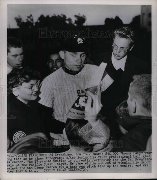 1951 Press Photo Ed Cereghino, San Francisco Seals - Historic Images