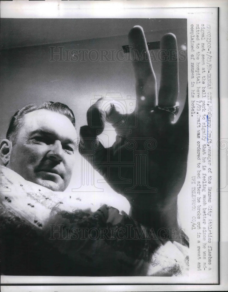 1959 Press Photo Harry Craft, Kansas City Athletics Manager - Historic Images