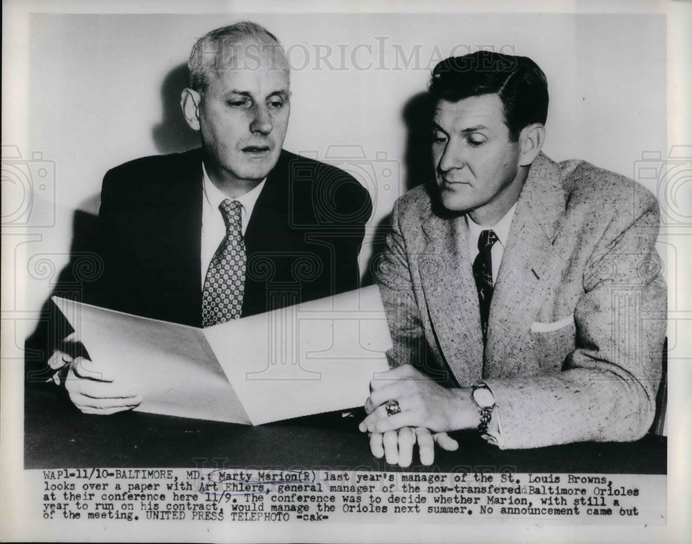 1953 Former Manager of St. Louis Browns Marty Marion - Historic Images