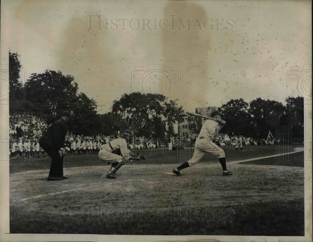 1935 Press Photo H.C. Schwaner, Navy, J.J. Davis, Army, Umpire Moran, Baseball-Historic Images