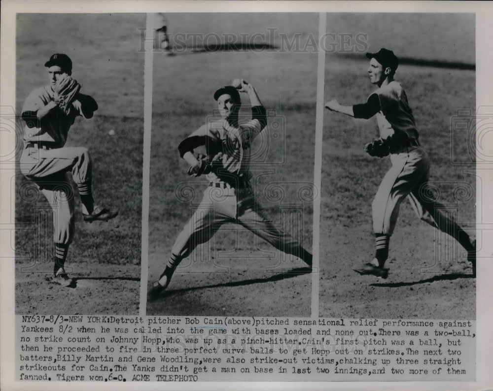 Press Photo Detroit Pitcher Bob Cain against the Yankees - Historic Images