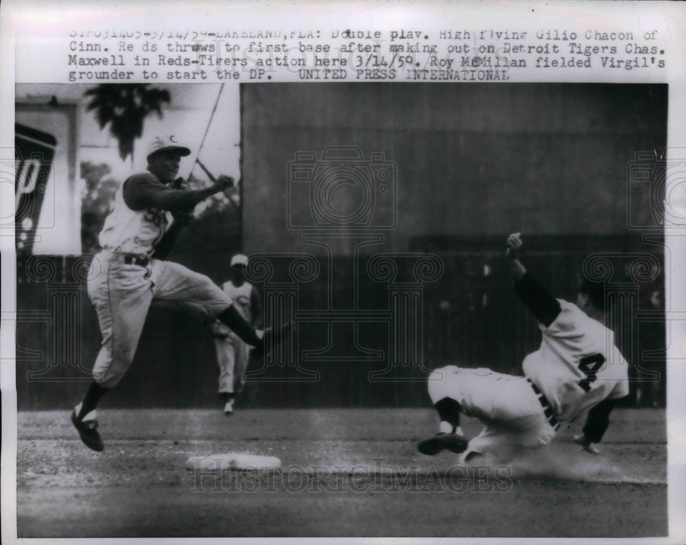 1959 Press Photo Gilio Chacon, Reds, Tigers' Chas. Maxwell - Historic Images