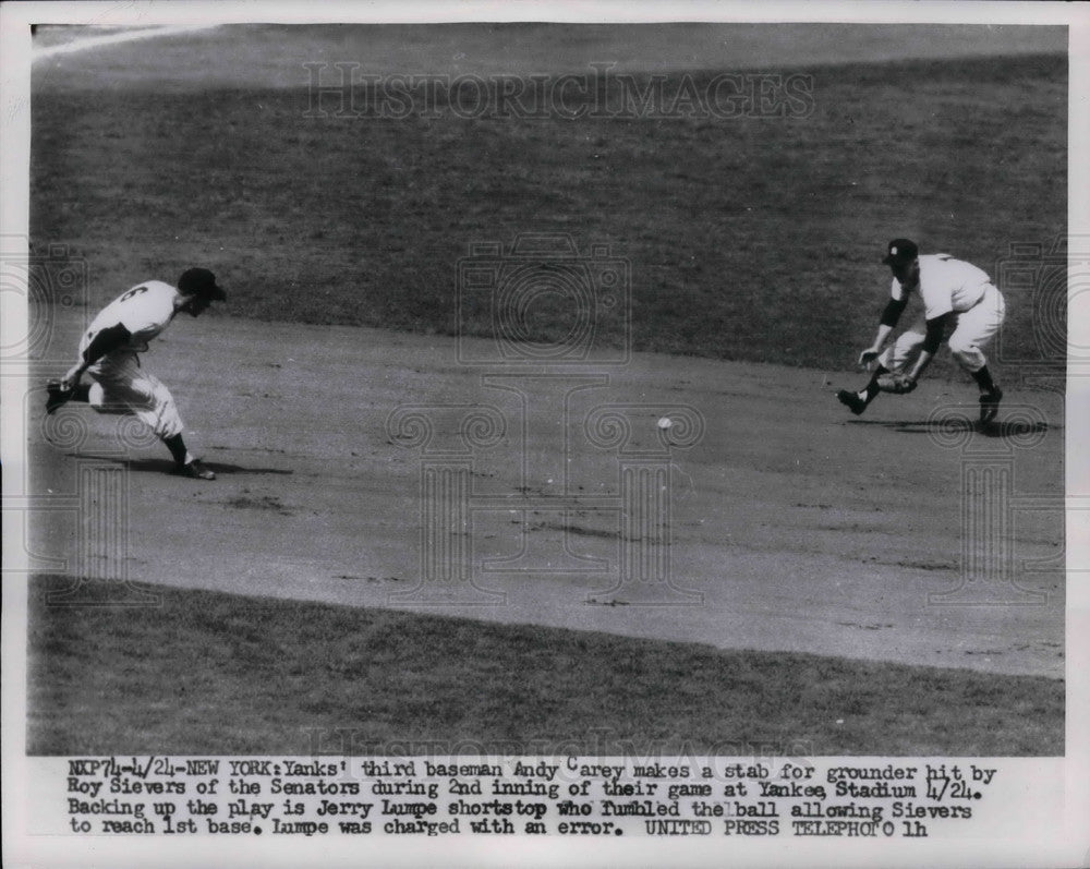 1956 New York Yankees Third Baseman Andy Carey During Game - Historic Images