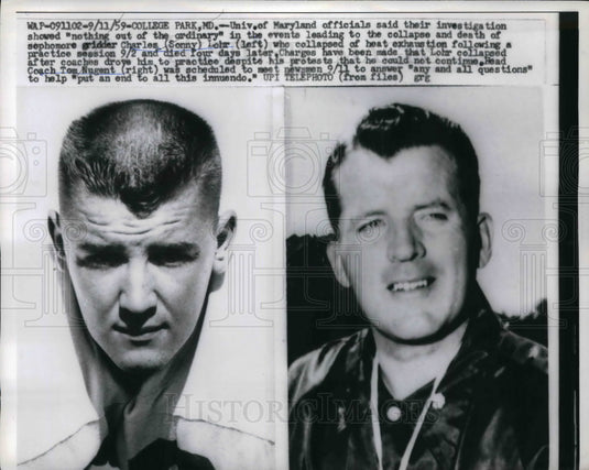 1959 University Of Maryland Sophomore Charles Lohr Dies At Practice - Historic Images