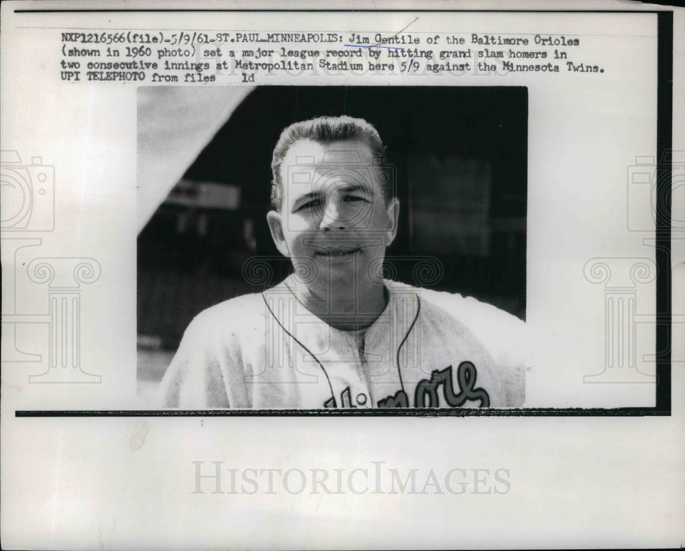 1961 Press Photo Jim Gentile of Baltimore Orioles - Historic Images