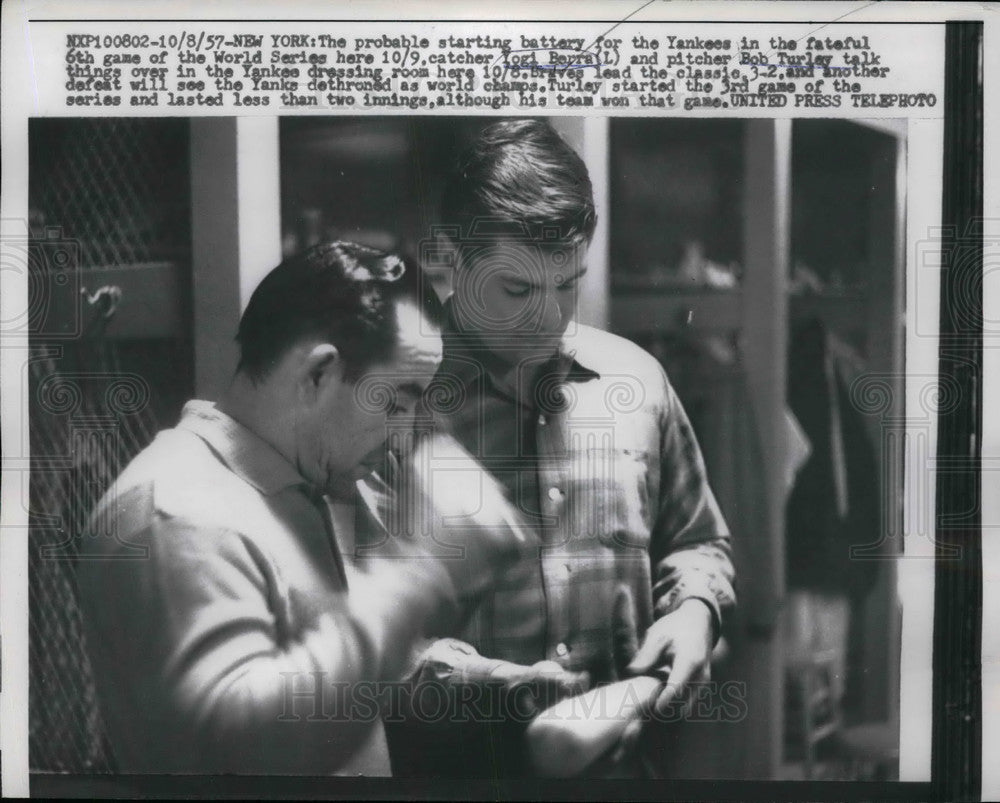 1957 Press Photo Yogi Berra, New York Yankees, Bob Turley-Historic Images