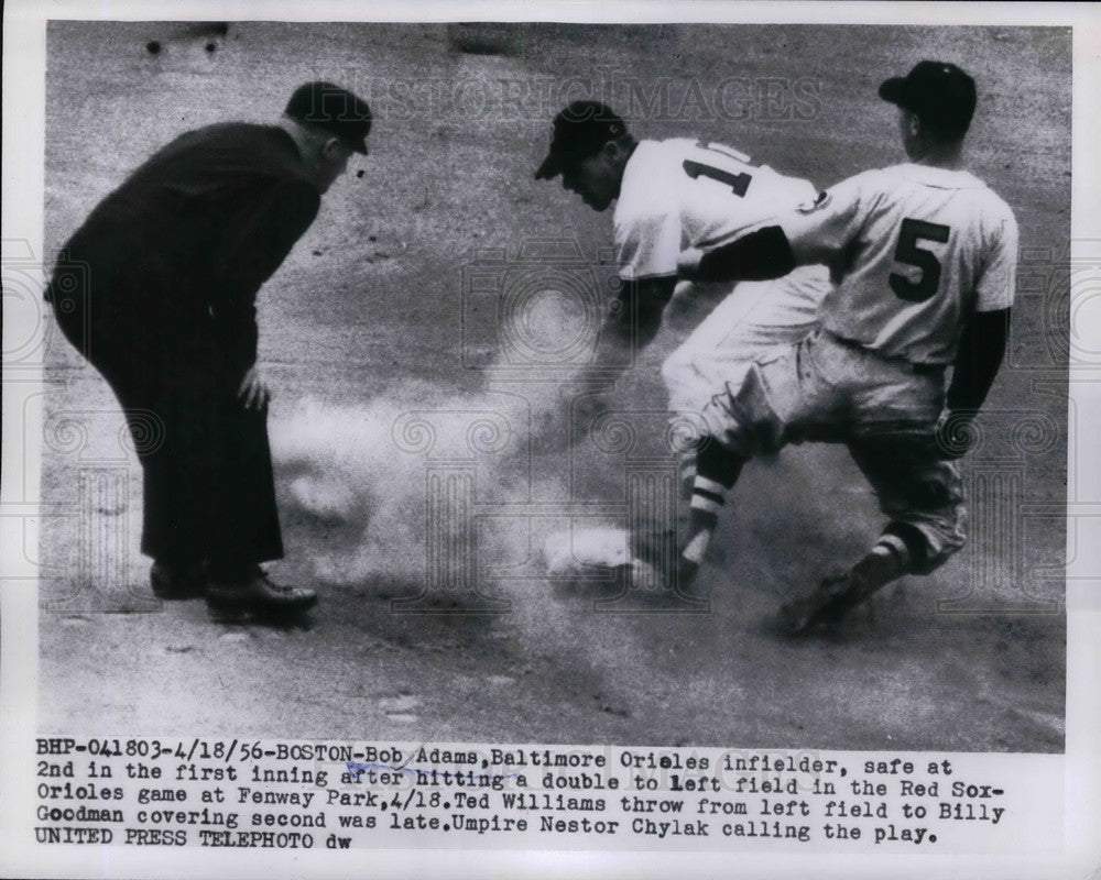 1956 Orioles Infielder Bob Adams Safe At 2nd Base - Historic Images