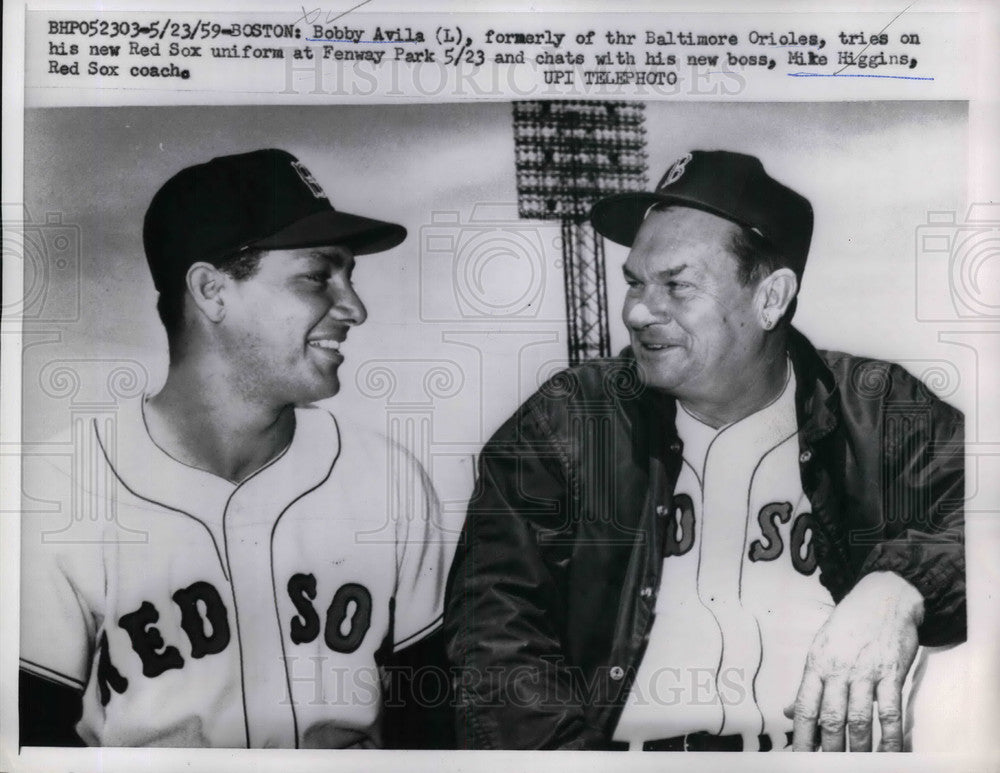 1959 Boston Red Sox Third Baseman Bobby Avila &amp; Coach Mike Huggins - Historic Images