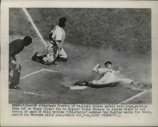 1949 Press Photo Chuch Diering of St. Louis, Ray Mueller of New York Giants - Historic Images