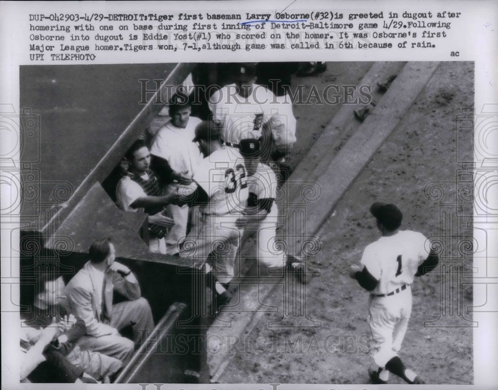 1959 Press Photo Tigers Larry Osborne Eddie Yost Baltimore game - nea01857 - Historic Images