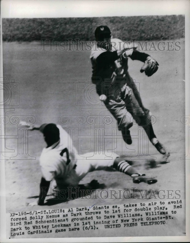 1952 Al Dark, Giants ss avoids Solly Hemu at New York Giants and - Historic Images