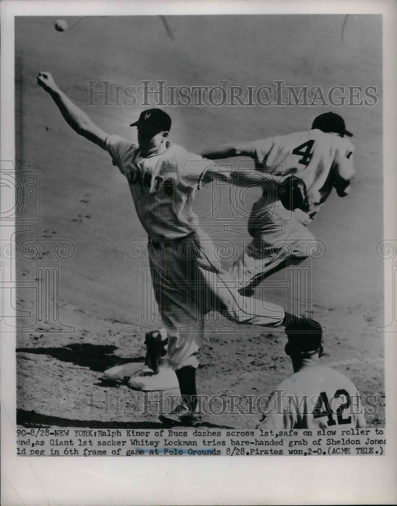 1951 Press Photo Chicago Cubs Ralph Kiner And New York Giants Whitey Lockman - Historic Images