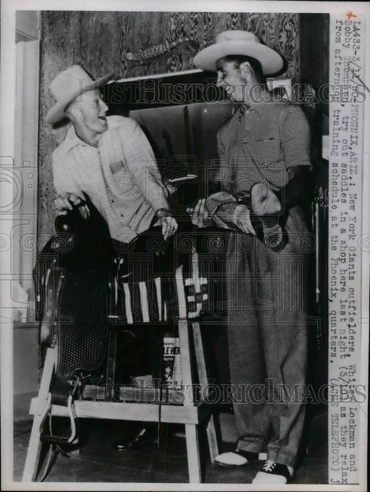 1950 Press Photo New York Giants Outfielders Whitey Lockman And Bobby Thompson - Historic Images