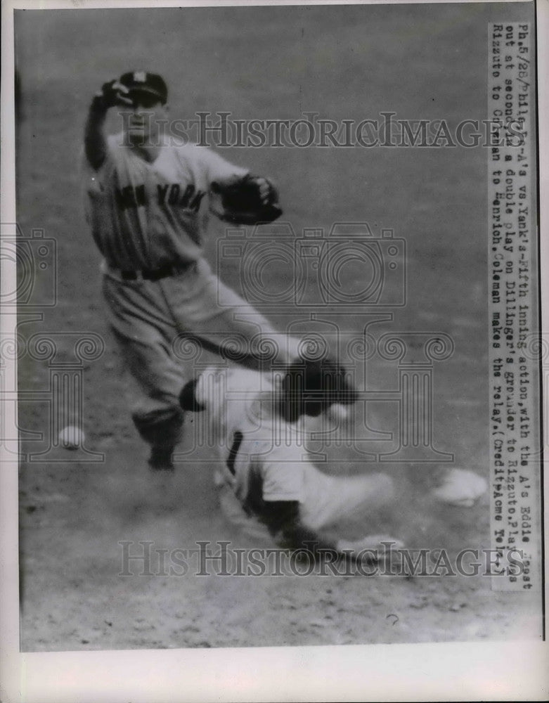1958 Philadelphia A's Eddie Joost Out At 2nd Yankees Double Play - Historic Images
